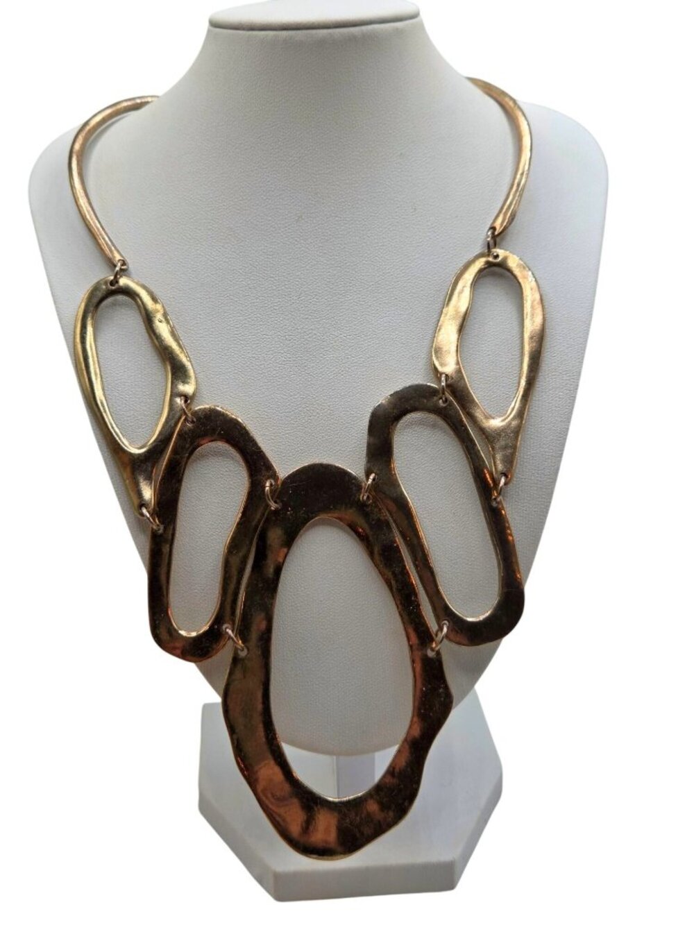 Abstract Gold-Tone Statement Necklace With Oval Links & Toggle Clasp